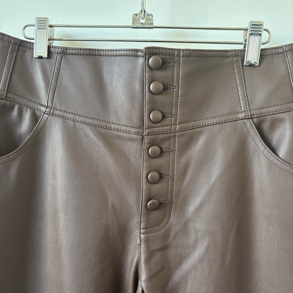 Bar III Edgy Chic Dark Brown | Coffee Faux Leather Button Pants Women Size 8 - Picture 3 of 12